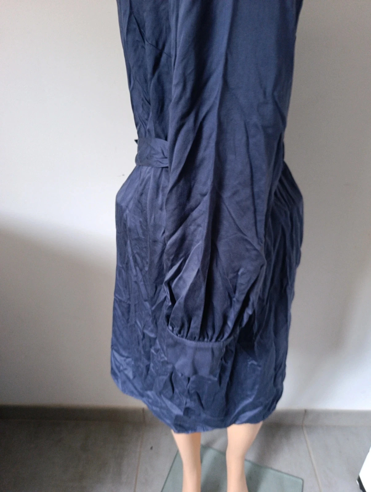Vestido feminino azul marinho 100% Lyocell - Tamanho 36 - Mangas compridas - Cinto – photo 7